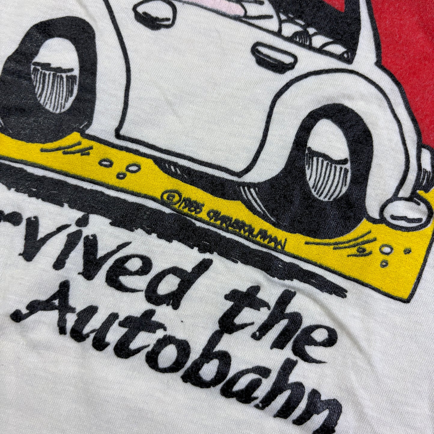 Vintage 1985 Cream Autobahn Funny Single Stitch Graphic T-Shirt - M