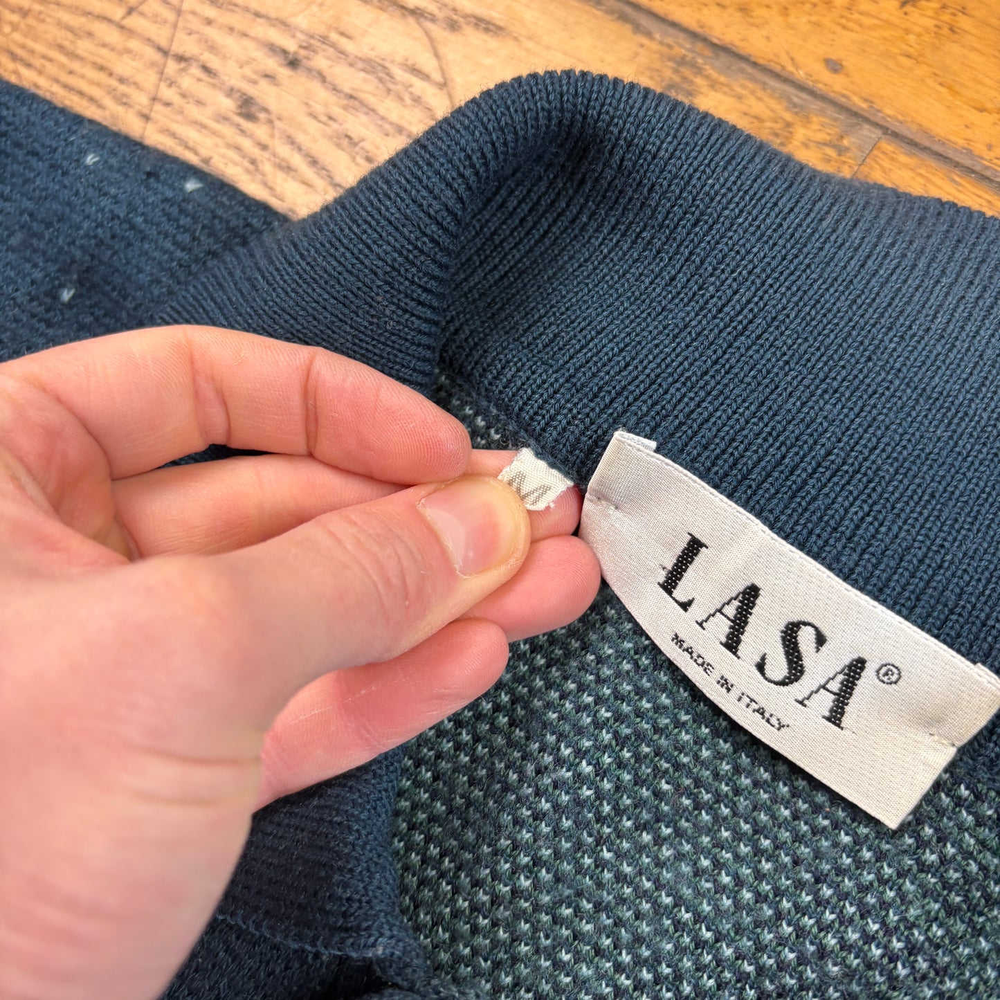 Vintage Green Italian Rugby Polo Pattern Italian Knit Jumper - M