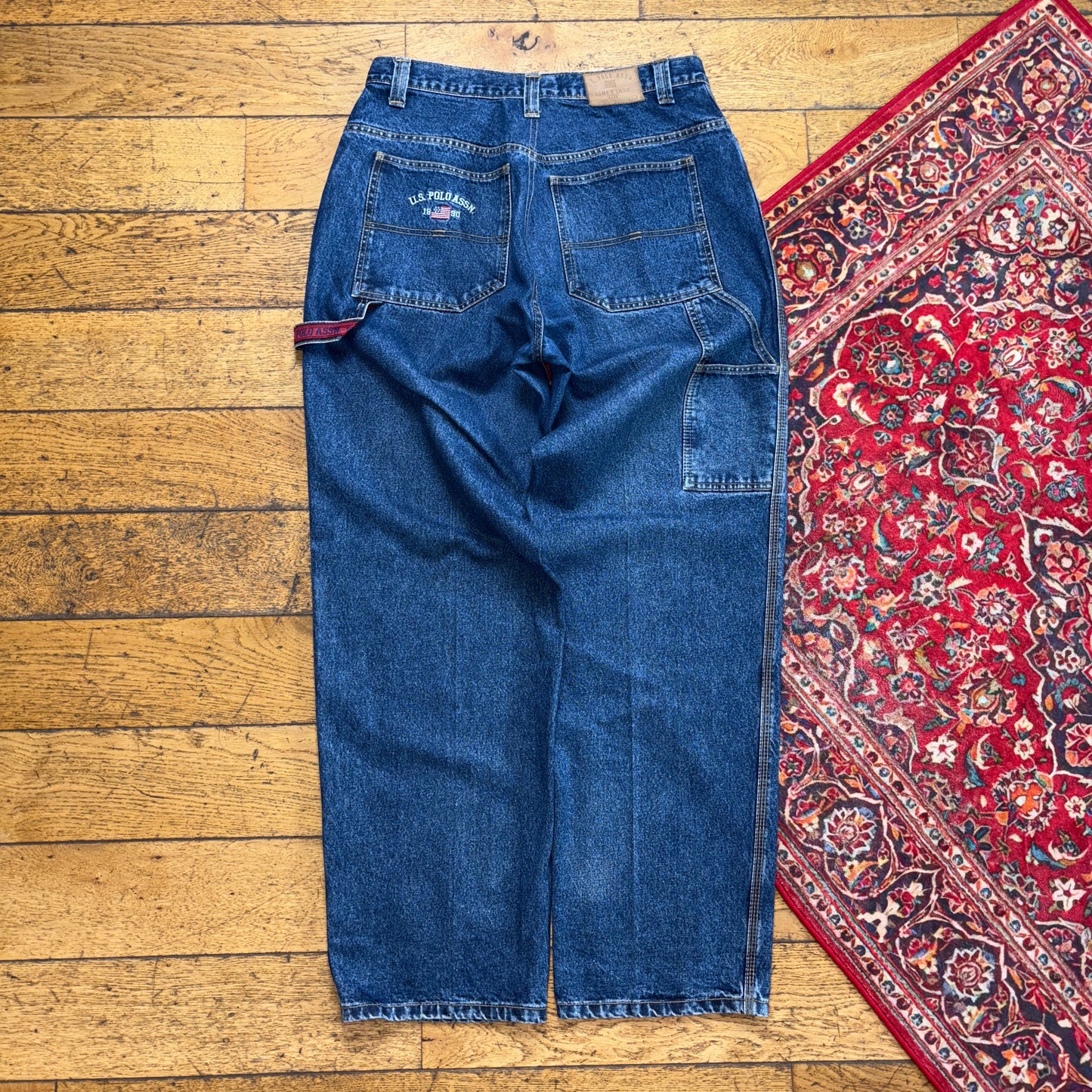 Vintage US Polo ASSN Blue Carpenter Embroidered Y2K Hip Hop Baggy Jeans - 34L