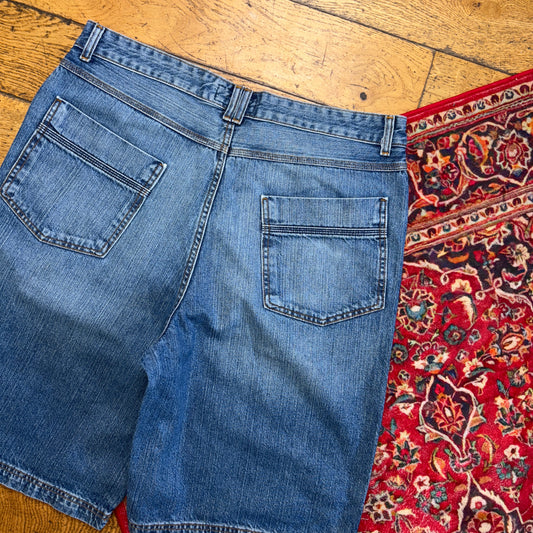 Vintage Embroidered Hip Hop Baggy Blue Shorts Jorts - 38