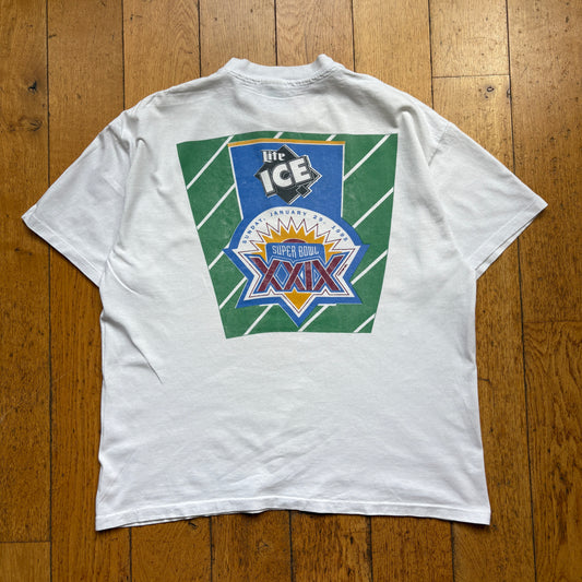 Vintage 1994/5 Super Bowl NFL Beer Single Stitch White Graphic T-Shirt - XL