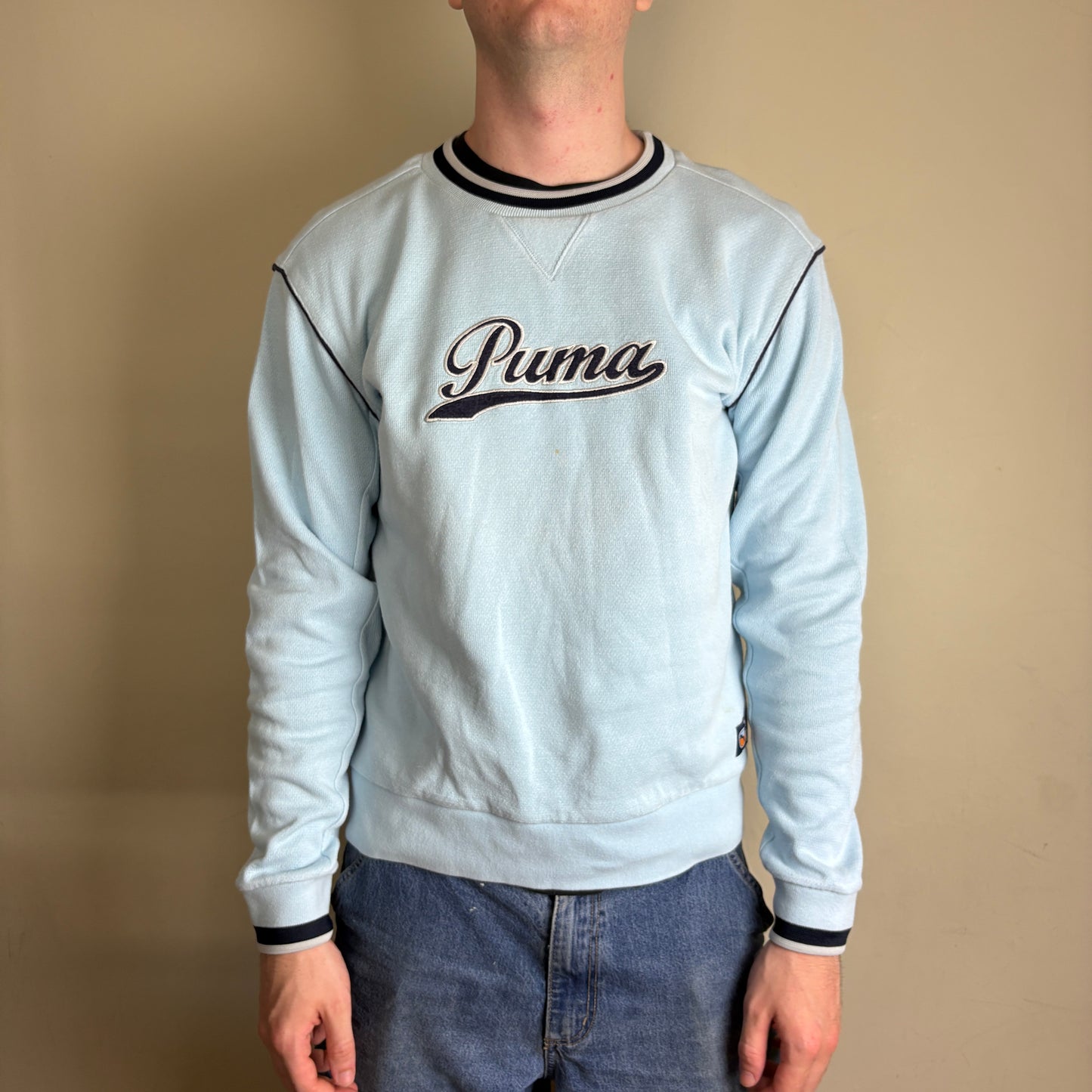 Vintage Puma Blue Ringer Y2K Embroidered Sweatshirt - M