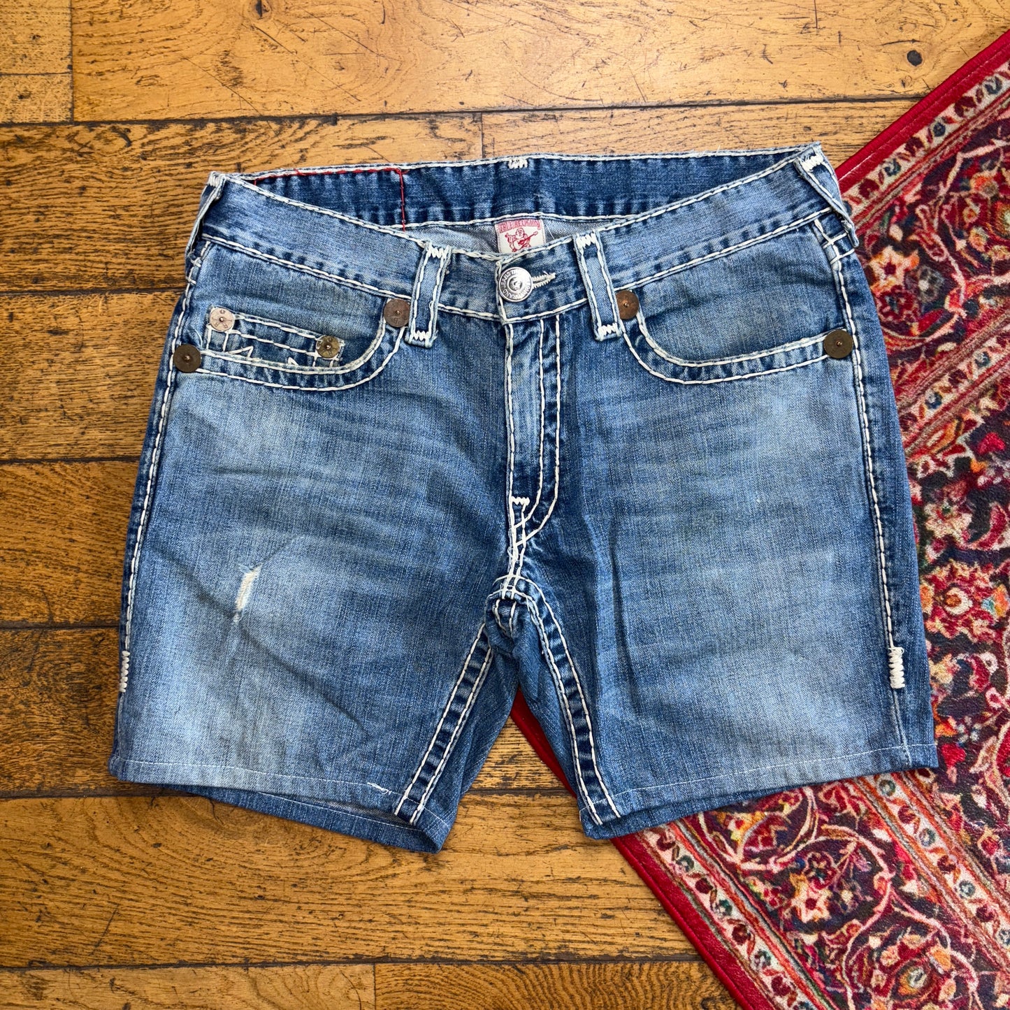 Vintage True Religion Blue Embroidered Y2K Shorts Jorts - 36