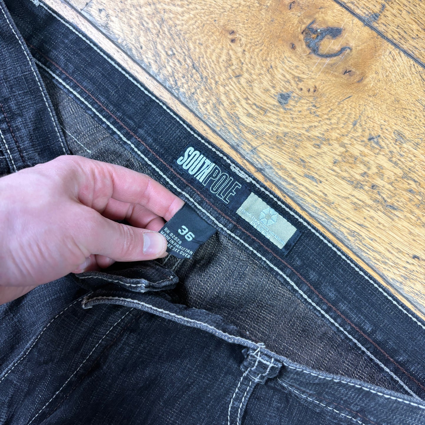 Vintage Southpole Black Embroidered Y2K Hip Hop Baggy Jeans - 38