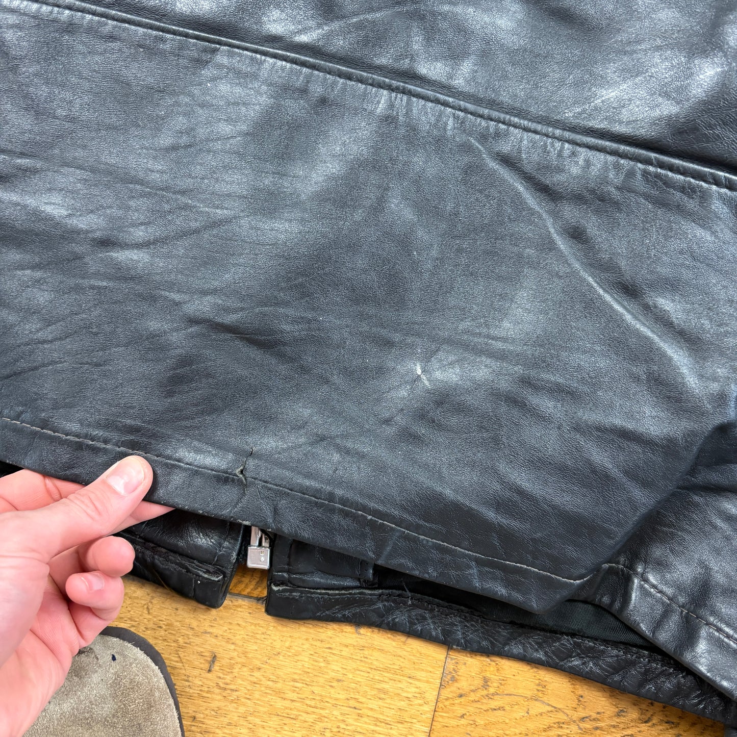 Vintage Black Biker Motorbike Leather Jacket - M