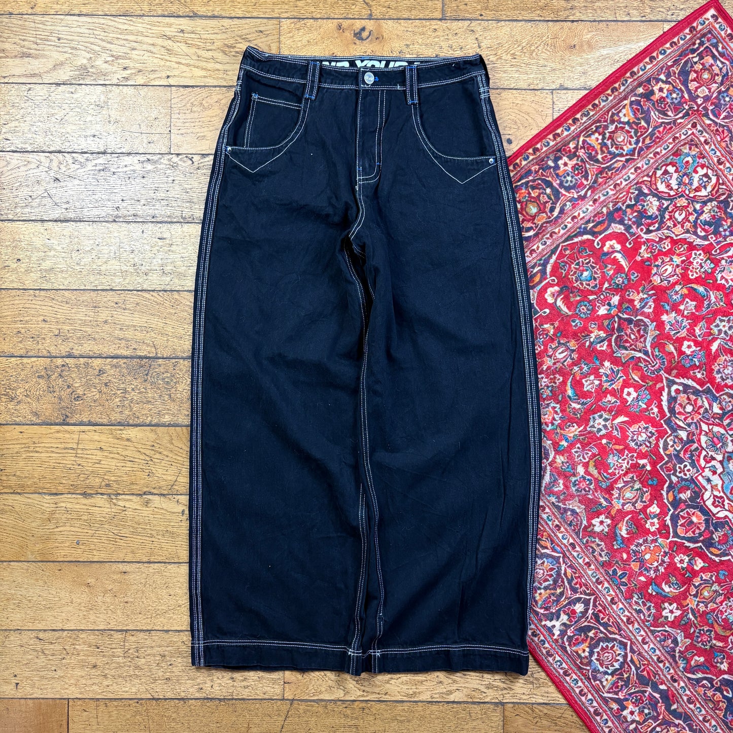 Vintage Alab Black JNCO Style Embroidered Y2K Hip Hop Baggy Jeans - 34