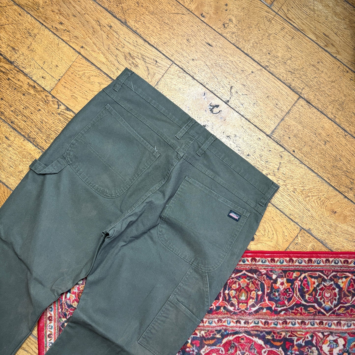 Vintage Dickies Workwear Carpenter Green Khaki Baggy Trousers - 40R