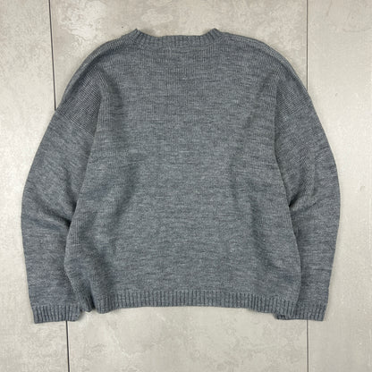 Vintage USA Flag Chunky Knit Grey Jumper - L