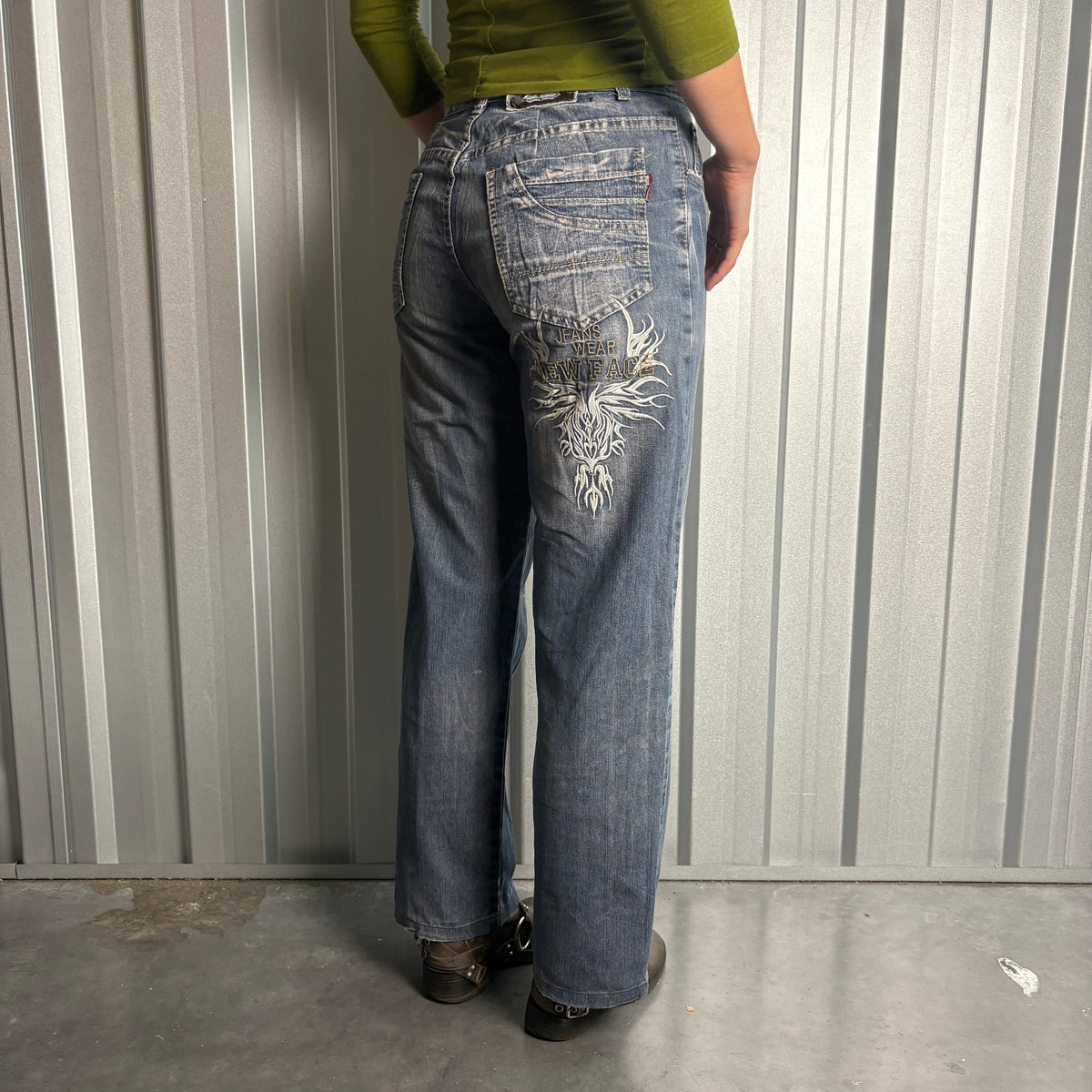 Embroidered Blue Japanese Denim Hip Hop Y2K Baggy Jeans - 30S