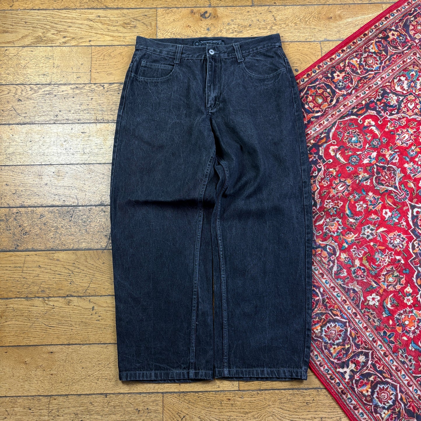 Vintage Southpole Black Embroidered Y2K Hip Hop Baggy Jeans - 36