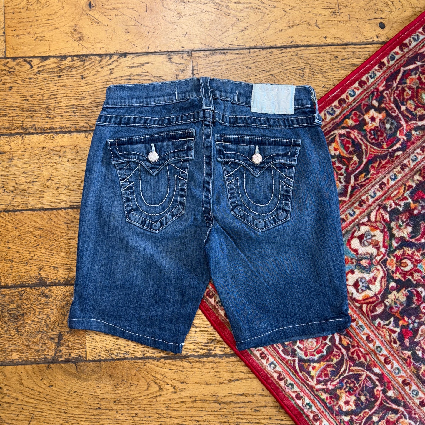 Vintage True Religion Blue Embroidered Y2K Shorts Jorts - 28