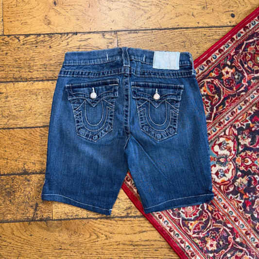 Vintage True Religion Blue Embroidered Y2K Shorts Jorts - 28