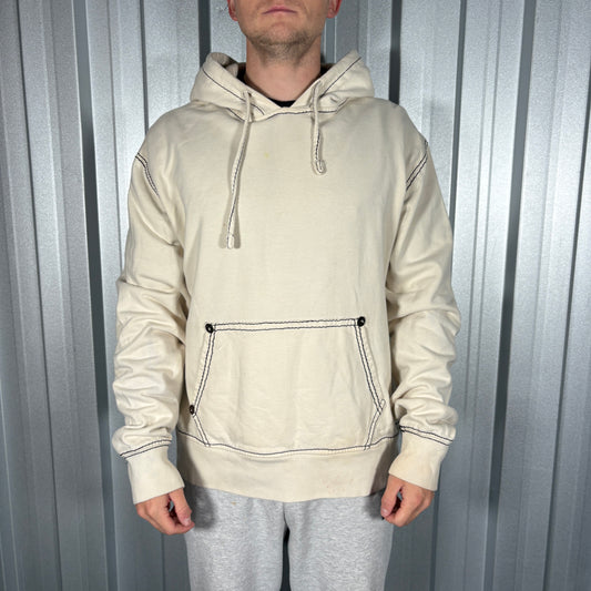 True Religion Y2K Cream Contrast Stitch Hoodie Sweatshirt - 3XL