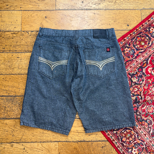 Vintage Mecca Embroidered Hip Hop Grey Blue Baggy Shorts Jorts - 34