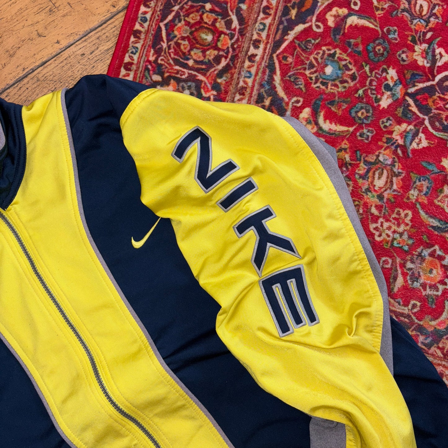 Vintage Nike 90s Navy Yellow Tracksuit Track Jacket - XL