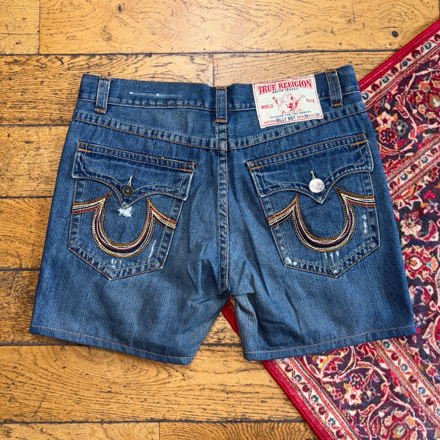 Vintage True Religion Blue Embroidered Y2K Shorts Jorts - 38