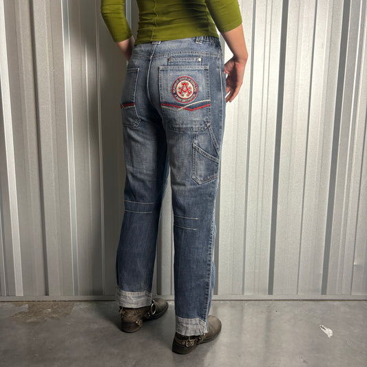 Embroidered Blue Japanese Denim Hip Hop Y2K Baggy Jeans - 28S