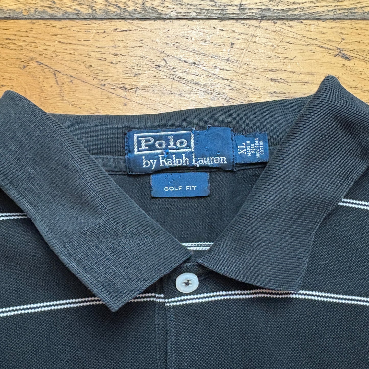 Vintage Ralph Lauren Black Stripe Polo T Shirt - XL