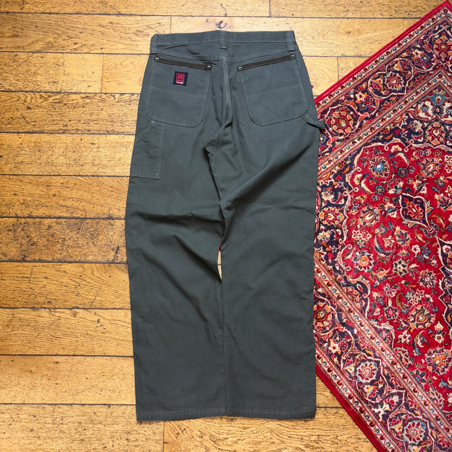 Vintage Wrangler Green Grey Carpenter Workwear Baggy Trousers - 33R