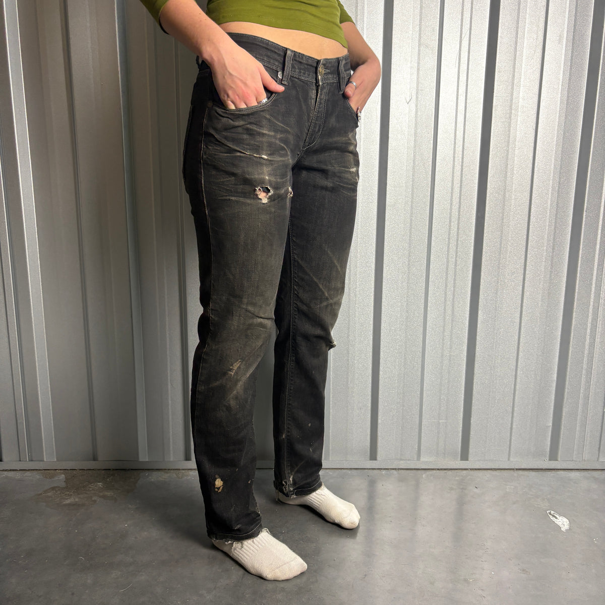 Oniarai Black Embroidered Japanese Denim Hip Hop Y2K Straight Jeans - 30S