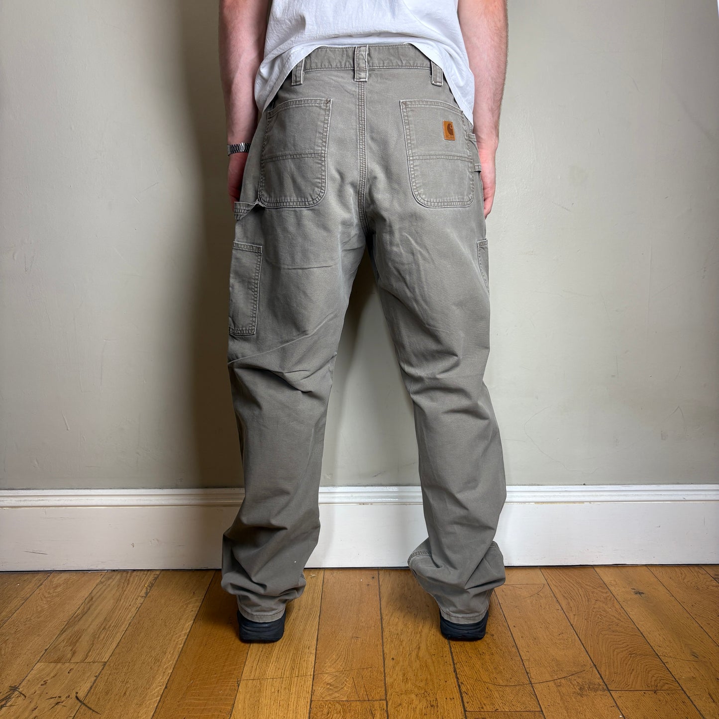 Vintage Carhartt Brown Grey Workwear Carpenter Baggy Trousers - 36L