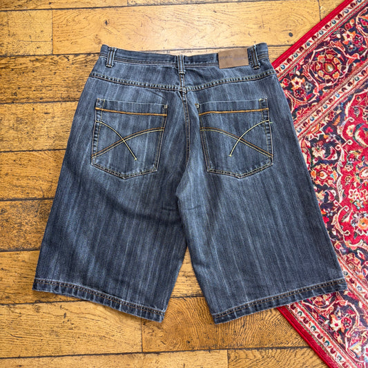 Vintage Regal Grey Embroidered Y2K Hip Hop Baggy Jeans Shorts Jorts - 36