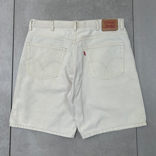 Vintage Levis 550 Baggy Cream Denim Shorts - 38