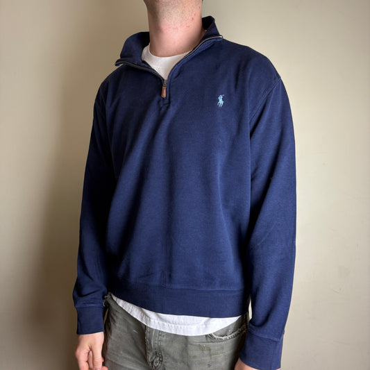 Vintage Ralph Lauren Navy Blue Quarter Zip Jumper - L