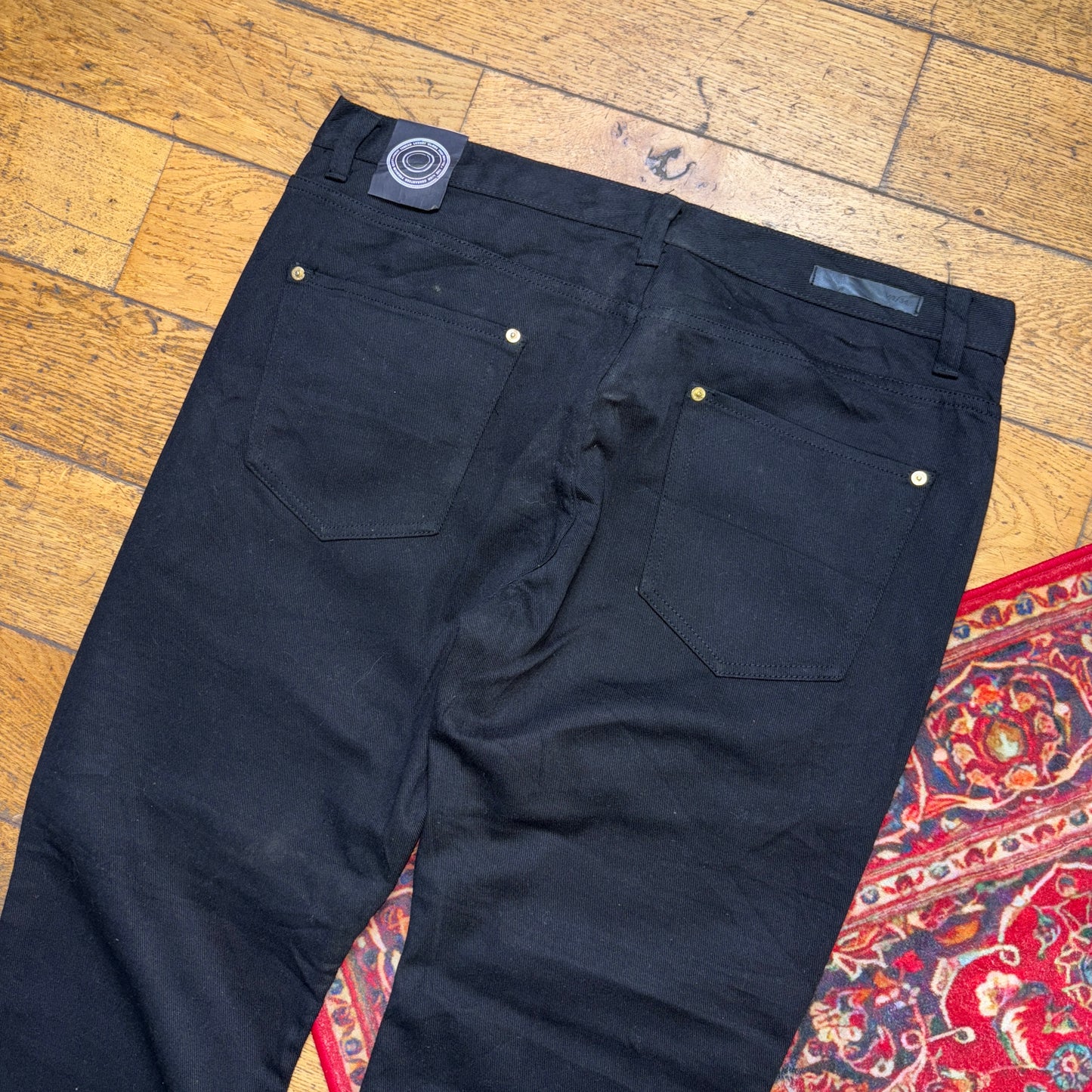 Vintage Black Moto Grunge Embroidered Y2K Hip Hop Straight Jeans - 40L