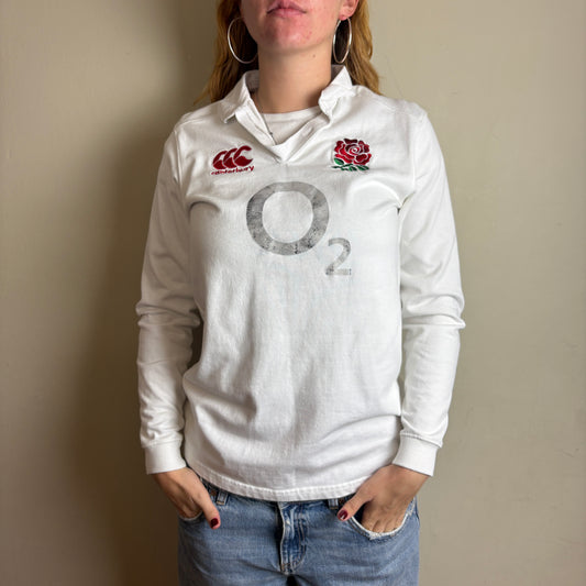 Vintage Canterbury White England Rugby Polo Long Sleeve Shirt - XS