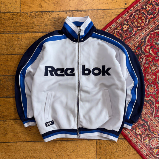 Vintage Reebok White Blue Tracksuit Track Shell Windbreaker Jacket - S