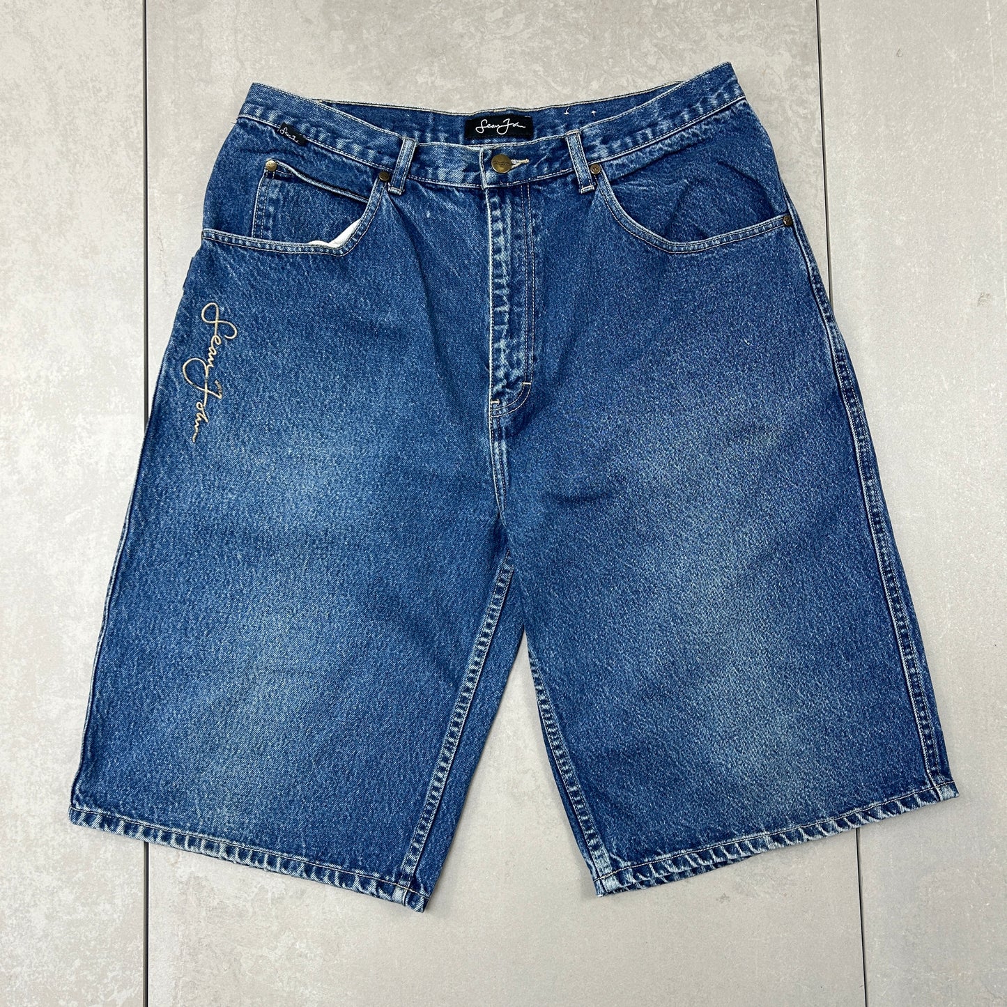 Vintage Embroidered Hip Hop Baggy Blue Shorts Jorts - 34