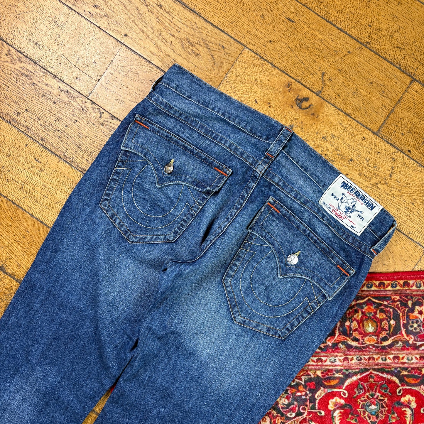 Vintage True Religion Blue Embroidered Y2K Hip Hop Straight Jeans - 42