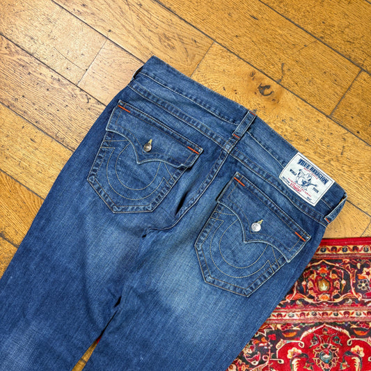 Vintage True Religion Blue Embroidered Y2K Hip Hop Straight Jeans - 42