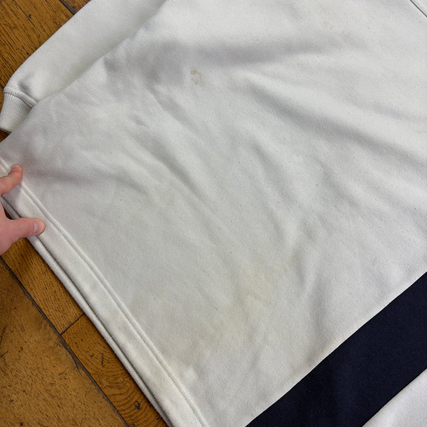 Vintage Reebok Cream Navy Hoodie Embroidered Sweatshirt - XL