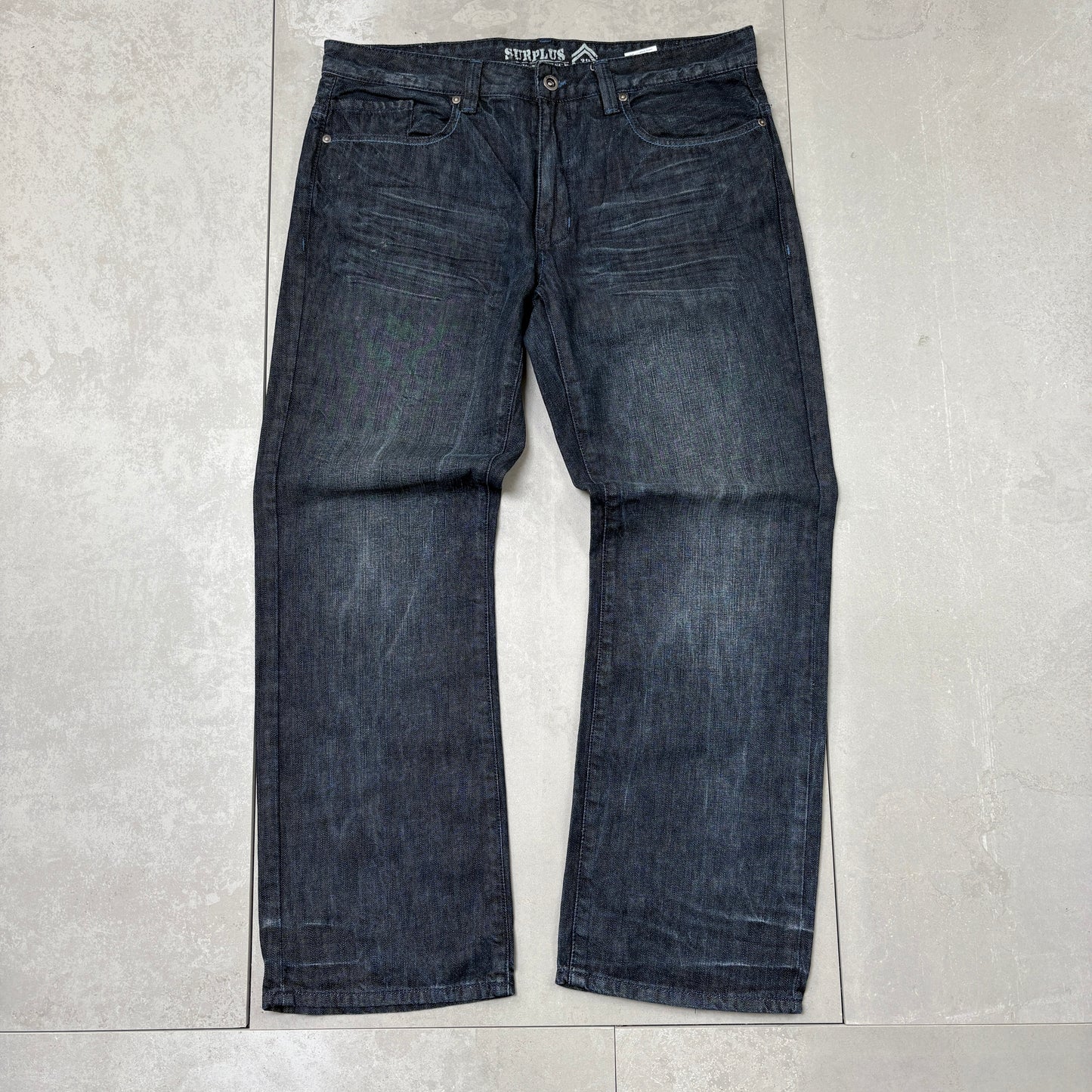 Vintage Embroidered Hip Hop Blue Baggy Jeans - 38