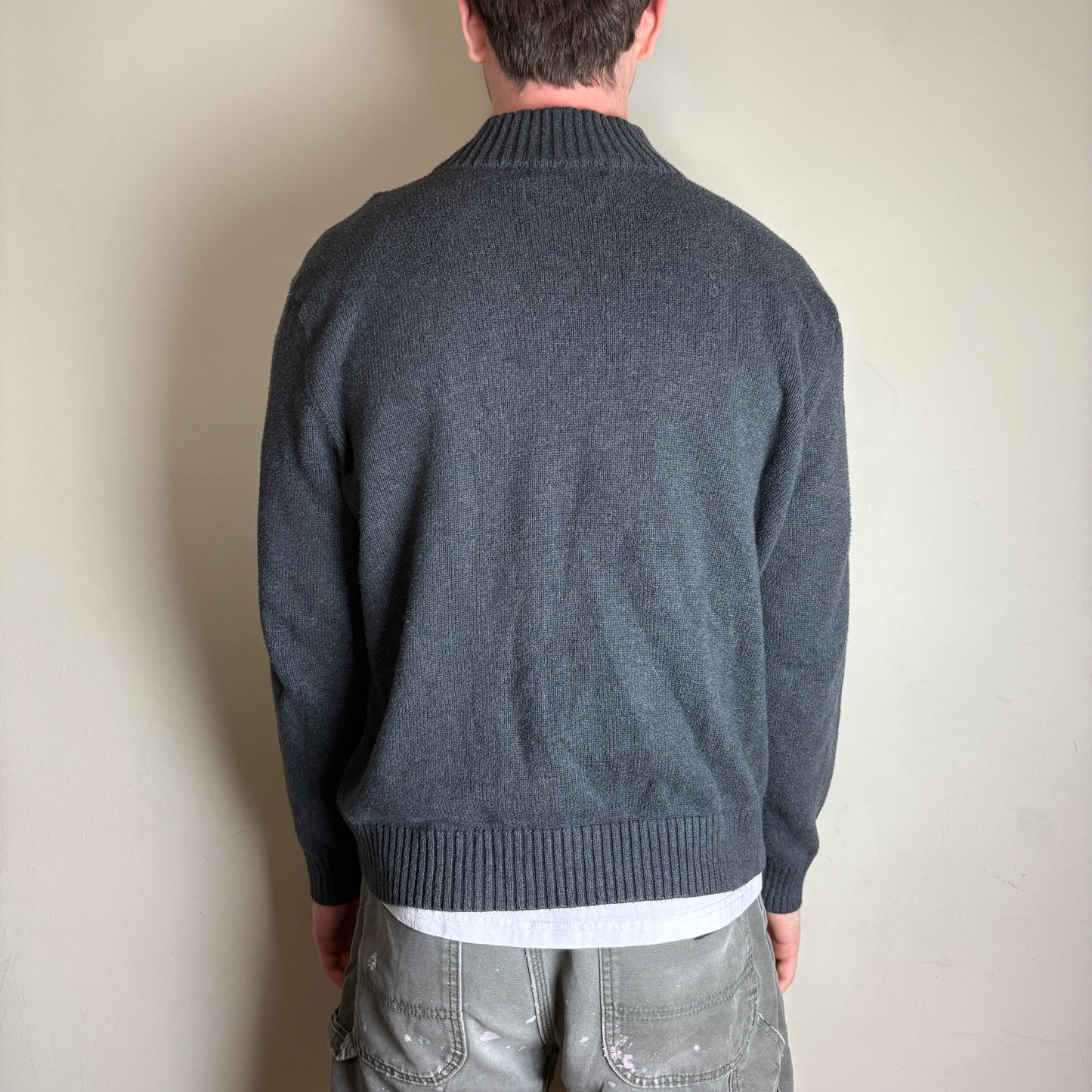 Vintage Ralph Lauren Grey Quarter Zip Chunky Knit Jumper - L