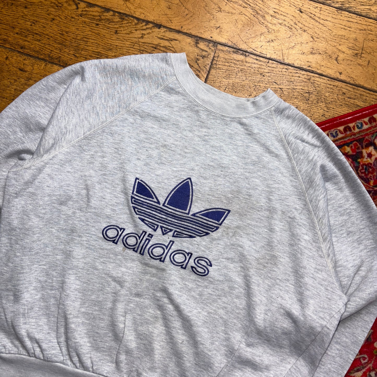 Vintage 80s Adidas Grey Boxy Embroidered Sweatshirt - M