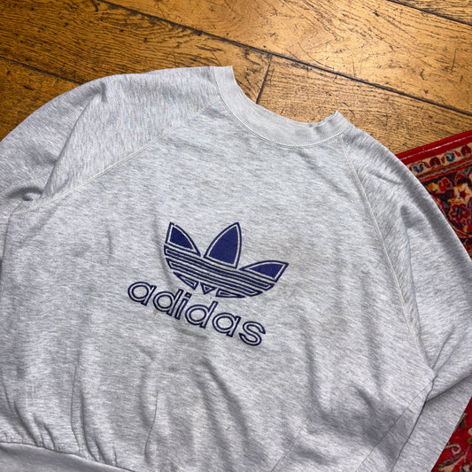 Vintage 80s Adidas Grey Boxy Embroidered Sweatshirt - M