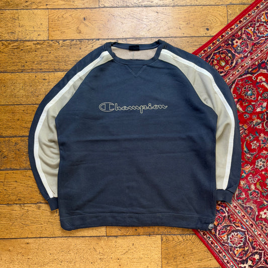 Vintage Champion Black Cream Embroidered Sweatshirt - XL