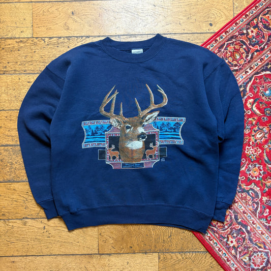 Vintage Lee 1992 Navy Deer Graphic Sweatshirt - L