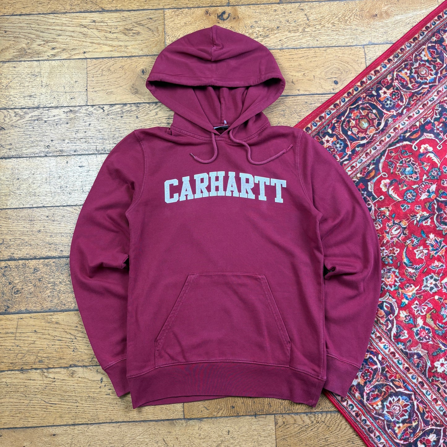 Vintage Carhartt Burgundy Red Spellout Hoodie Sweatshirt - XS