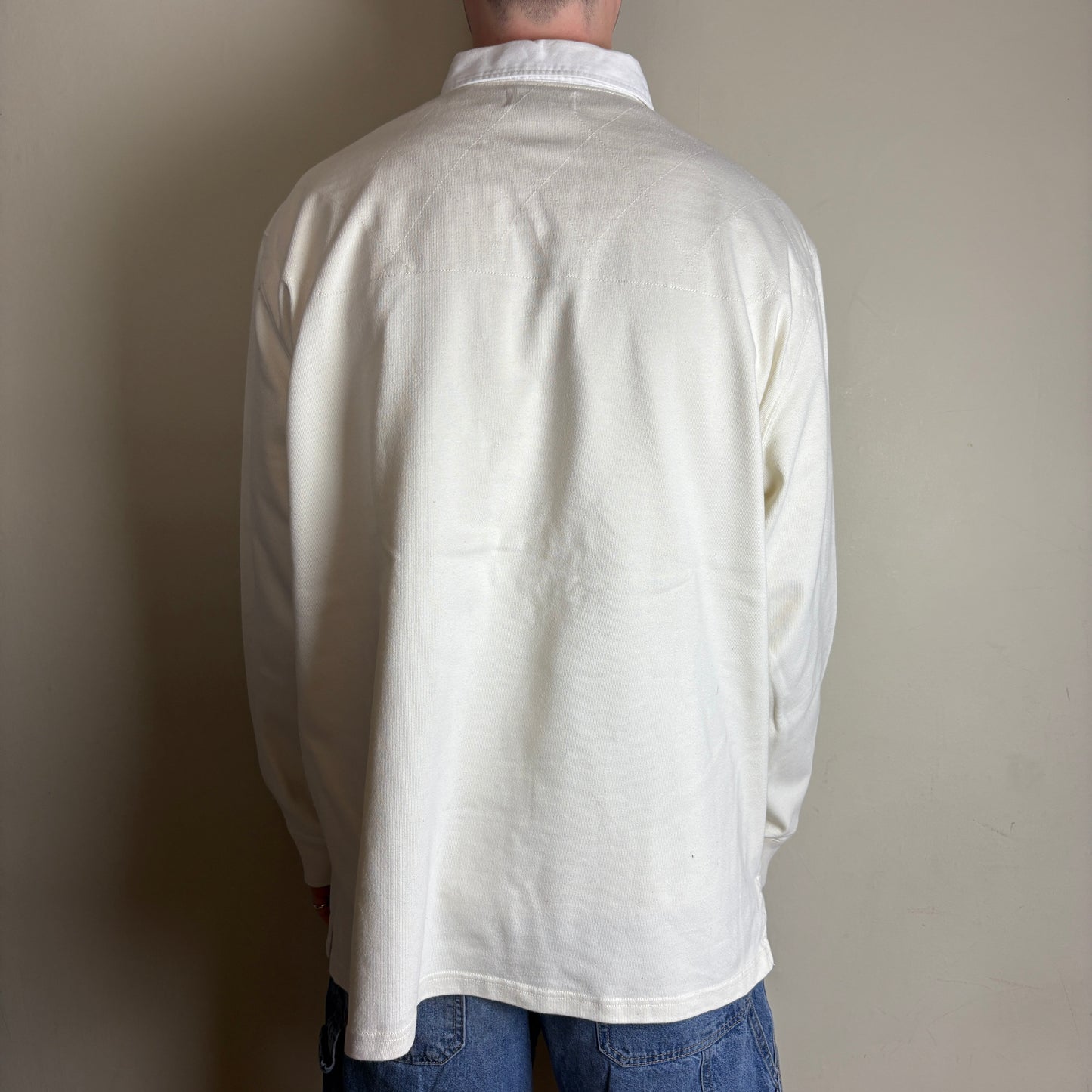 Vintage Ralph Lauren White Cream Long Sleeve Rugby Polo Shirt - 2XL