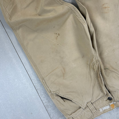 Vintage Carhartt Workwear Carpenter Cream Brown Baggy Trousers - 34