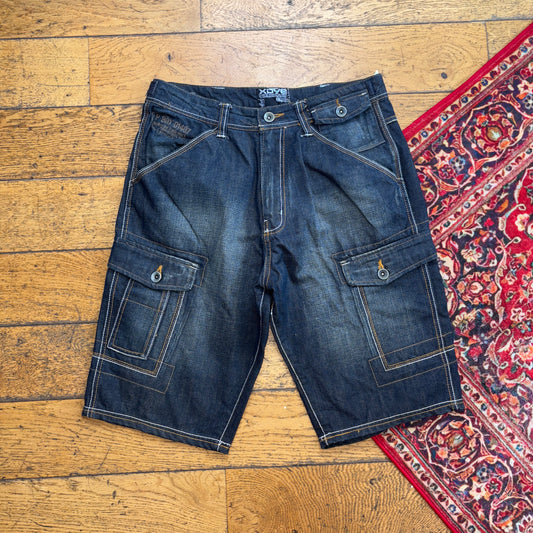 Vintage Embroidered Hip Hop Cargo Navy Baggy Shorts Jorts - 32