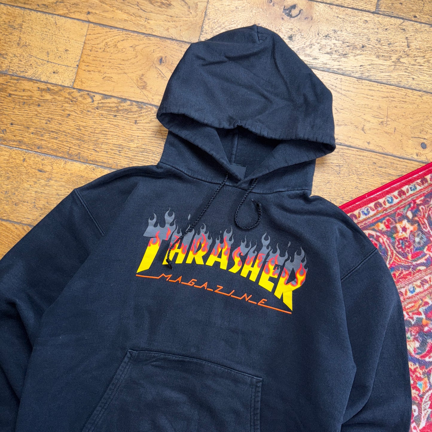 Vintage Thrasher Black Skate Flames Hoodie Sweatshirt - S