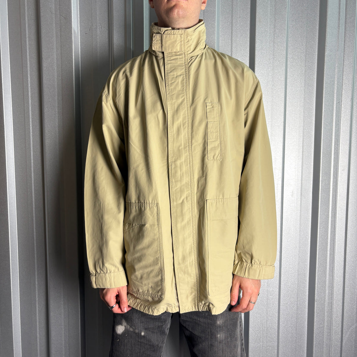 Vintage Armani Jeans Cream Chore Funnel Neck Jacket - L