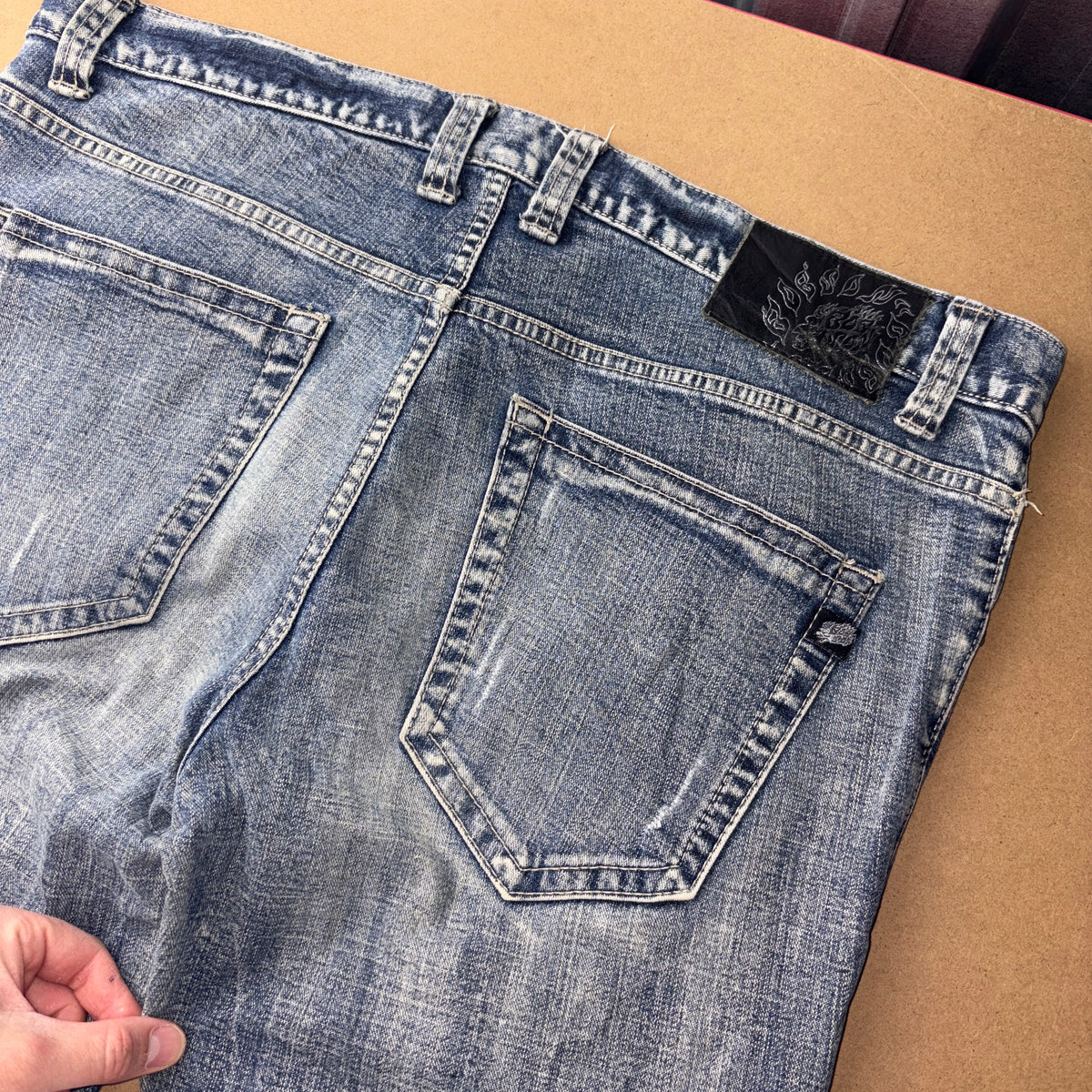Bobson Embroidered Blue Japanese Denim Hip Hop Y2K Straight Jeans - 38R