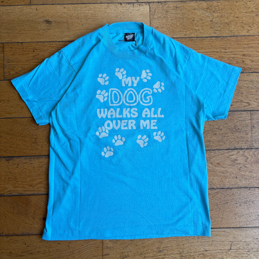 Vintage 90s Dog Funny Single Stitch Blue Graphic T-Shirt - S