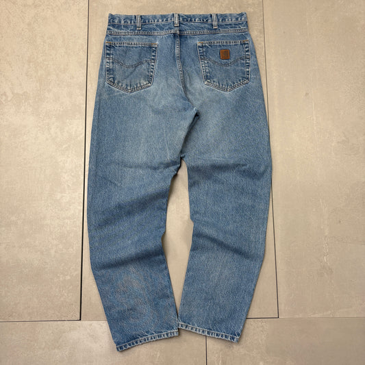 Vintage Carhartt Blue Workwear Carpenter Baggy Trousers - 36